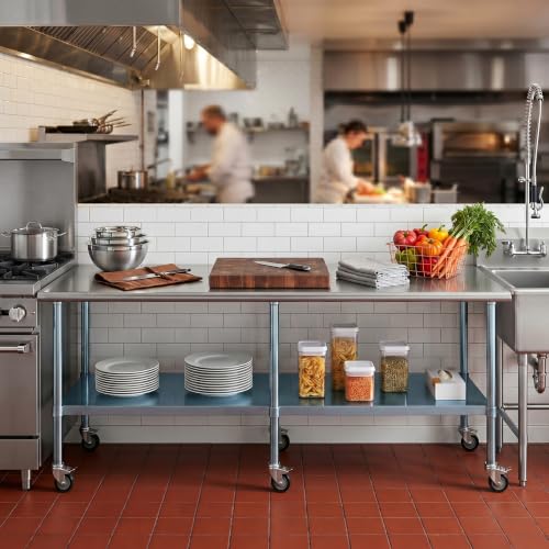 Image of AmGood 84 inch Long x 24 inch Deep Stainless Steel Table with Casters