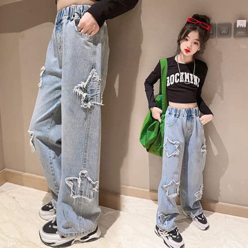 Girls Baggy Jeans Casual Wide Leg Denim Pants Jeans Kids Clothes Size 5-14 Years4