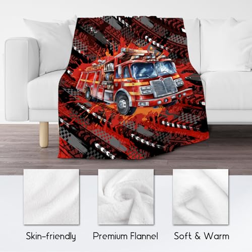 Boys Blankets Fire Truck Blanket Gifts - 60x80 Inch Cozy Soft Flannel Throw for Kids Teens