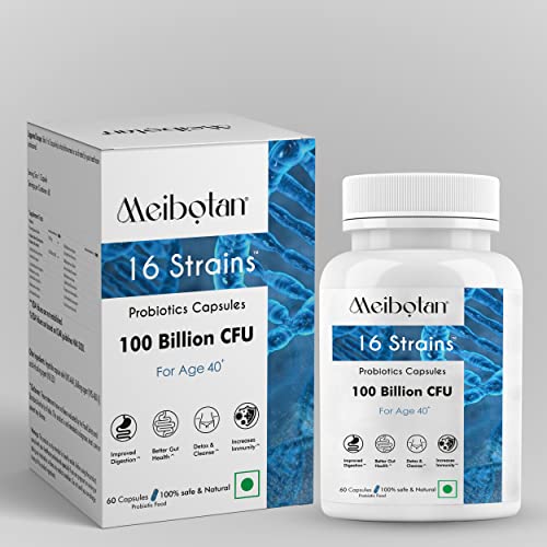 Meibotan Best Probiotics Supplement 16 Strains100 Billion CFU with Prebiotics For Men & Women – Gut Support, Digestion, Immunity Support, Detox & Cleanse – 60 Vegetarian Capsules, Age 40+ Meibotan Best Probiotics Supplement 16 Strains100 Billion CFU with Prebiotics For Men & Women – Gut Support, Digestion, Immunity Support, Detox & Cleanse – 60 Vegetarian Capsules, Age 40+