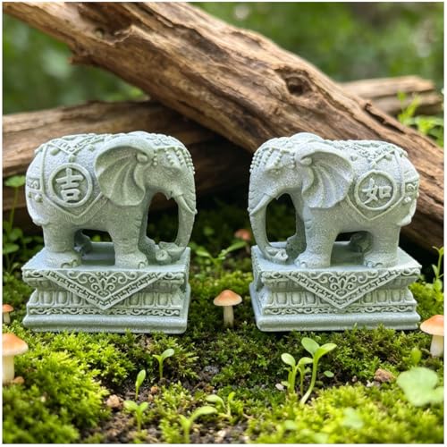 Image of livelyfish A Pair Elephant Figurines Aquarium Decor Elephant Statues Bonsai Ornaments for Home Fish Tank FengShui Decor (L1)