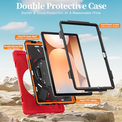 Image of ProElite Cover for Galaxy Tab A11 Plus 11 inch 2025 Cover, Rugged 3 Layer Armor case Cover for Galaxy Tab A11+ 11 inch 2025 with Hand Grip & Rotating Kickstand with Shoulder Strap, Red