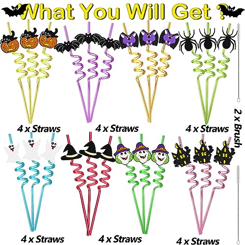 24 pitillos Halloween rizados reutilizables 8 diseños miniatura 4