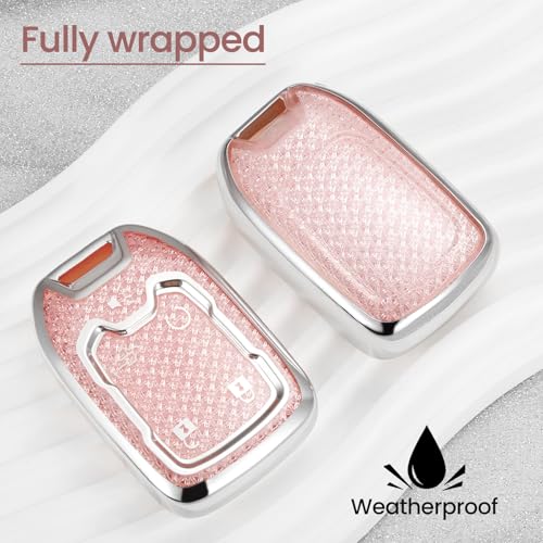 Image of Key Fob Cover for GMC, Rhinestone Wristlet Keychain Case, Pink