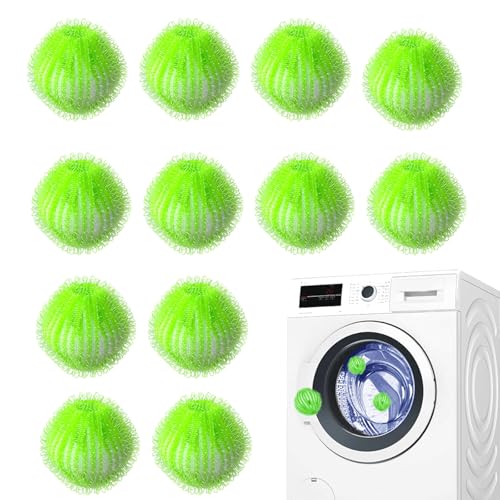12Pcs Pet Hair Remover for Washing Machine, Green Laundry Balls 35mm, Reusable Pet Hair Dissolver, Washing Machine Hair Catcher for Dog & Cat Hair, Perfect for Pet-Friendly Homes