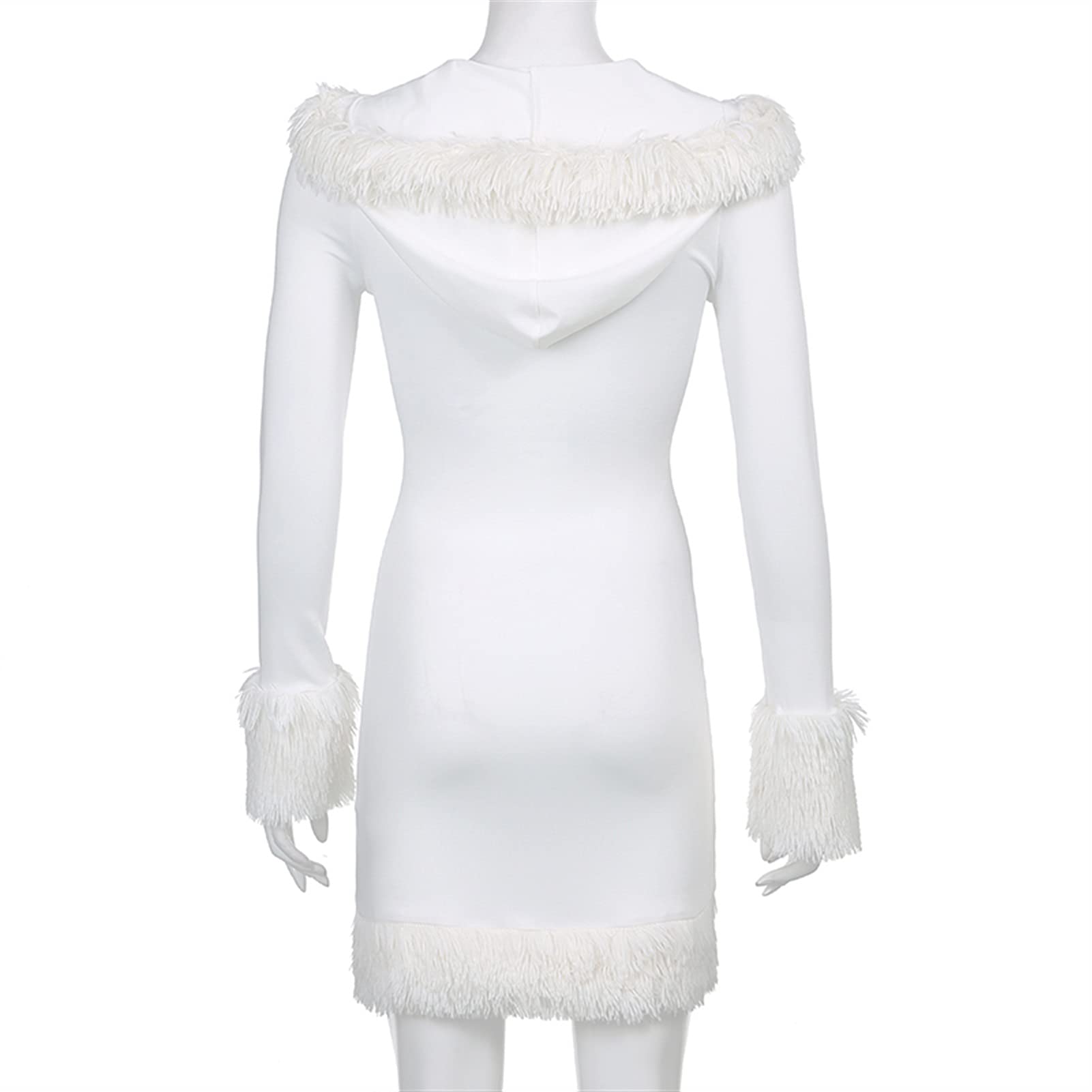 Furry White Bodycon Mini Dresses Women 
