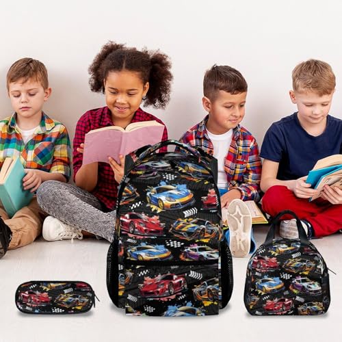 Image of Boys Backpack Set - Racing Car Backpacks for Kids - 3Pcs Toddler Bookbag with Lunch Box & Pencil Case - Lightweight School Bag for Kindergarten /Preschool /Elementary (17 Inch)