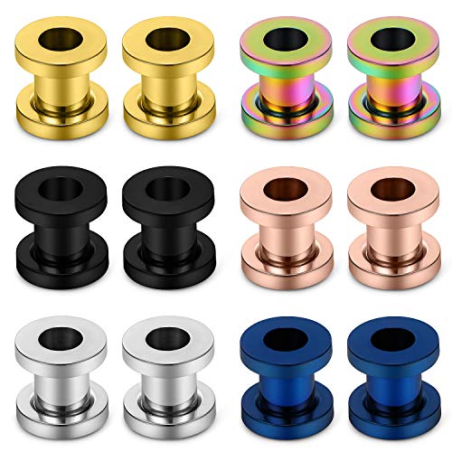 Lcolyoli Screw Fit Ear Gauges Kit Surgical Steel Tunnel Expander Earrings Earlobe Plugs Body Piercing Jewelry Set for Women Men 14G-00G 12 Pieces