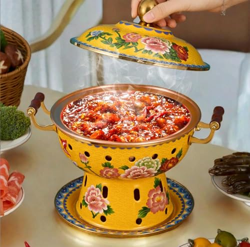 Olla tradicional de cobre cloisonné para fondue miniatura 7