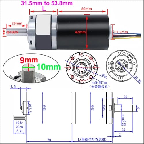 Moteur à engrenages planétaires sans balais courant continu 24v 50rpm vitesse réglable