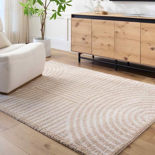 Livabliss Kakuma Shaggy Rug - Modern Berber Rugs Living Room, Large 120x170 cm, Soft Shaggy Rugs for Bedroom - Neutral Boho Fluffy Rug, Easy Care Plush Thick Pile - Light Beige, Beige