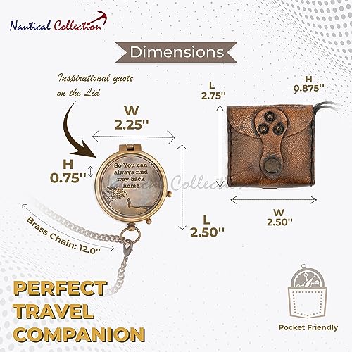 Brújula NAUTICAL COLLECTION con cita grabada, artesanal, de latón, portátil y vintage miniatura 2