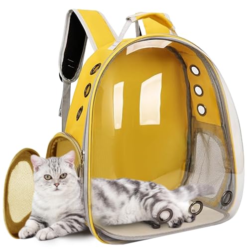 NeoStyle Cat Carrier Bubble Bag Transparent Breathable Capsule Backpack Pet Convenient Carrier Bag for Small and Medium Cats Dogs. Hiking outdoor use (Yellow)
