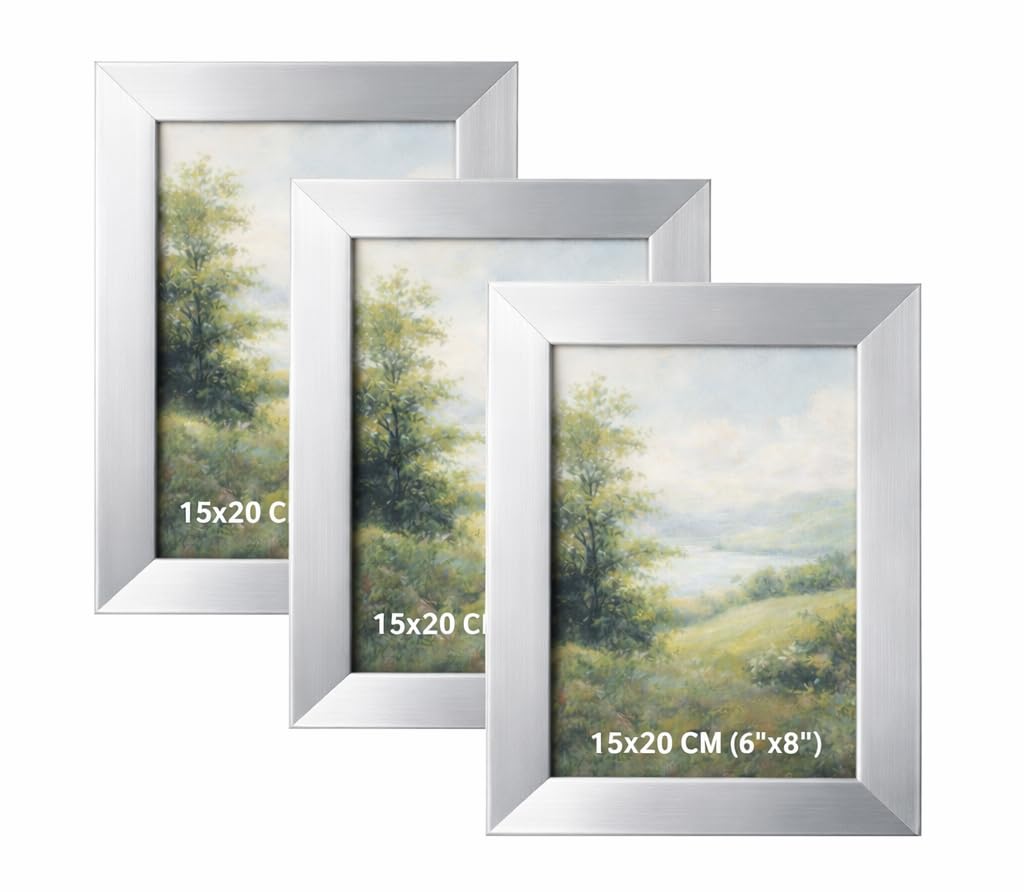 BH | 6x8 Sliver Picture Frame Set of 3 | 15x20cm Wooden Photo Frame with Glass Front |Tabletop and Wall Mounting Display | Horizontal or Vertical Use for Living Room, Bedroom & Office - by Best House