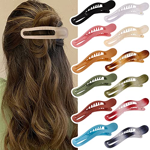 Magicsky 12 PCS Alligator Hair Claw Clips, French Matte Barrette Non-Slip Large Duckbill, Functional Raised & Wide Teeth Hair Decor Grip, Styling Beauty Accessory for Women and Girls Thick Thin Hair