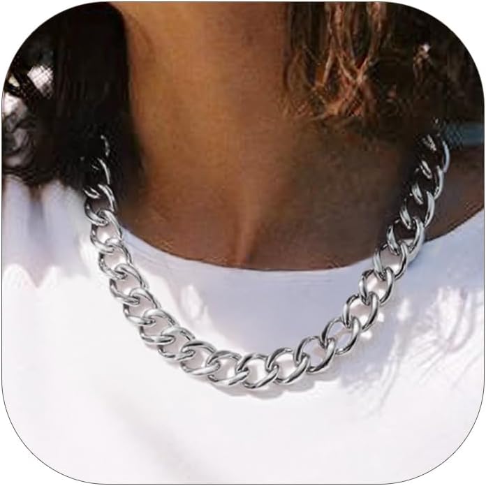 ChainsHouse Cuban Link Chain for Women Chunky Gold Necklace Stainless Steel/Gold Plated Choker Necklaces for Women, 12/16/20 mm Width Thick Chain Choker Punk Hip-Hop Jewelry,18-20"