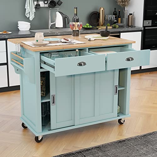 Kitchen-Island-with-Drop-Leaf-Rolling-Kitchen-Island-Cart-on-Wheels-Kitchen-Storage-Islands-Carts-with-2-Drawers-4-Storage-Cabinet-Door-Large-Countertop-Moveable-Kitchen-Island-Mint-Green Kitchen Island with Drop Leaf Rolling Kitchen Island Cart on Wheels Kitchen Storage Islands Carts with 2 Drawers 4 Storage Cabinet Door Large Countertop Moveable Kitchen Island Mint Green