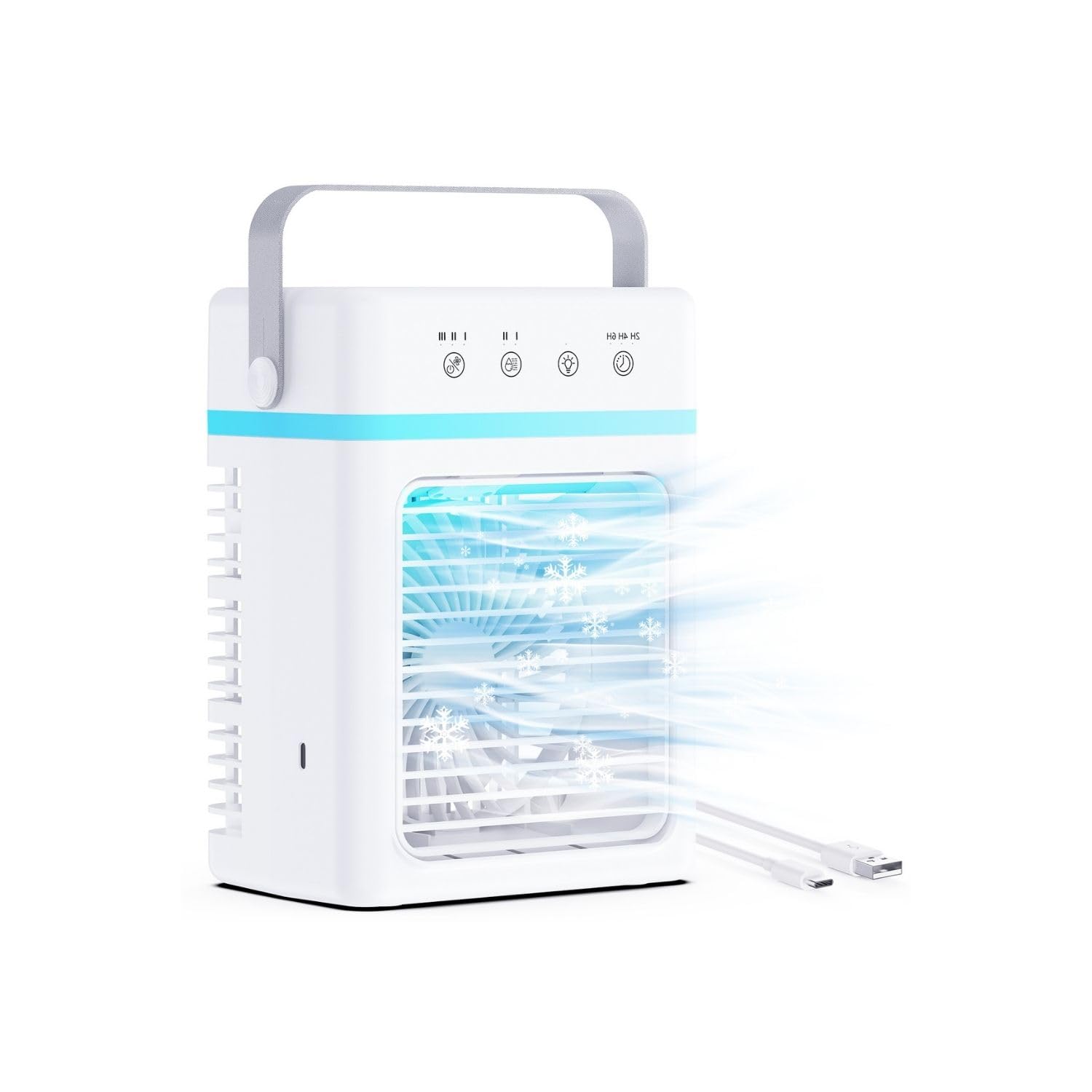 Refroidisseur d'Air Silencieux 900ML | Climatiseur Mobile 3 Modes & 2 Brumisation | Climatiseur Portable Minuterie 2/4/6 Hour | Compatible USB | Lumière LED - Idéal pour Dortoir/Chambre/Bureau/Camping