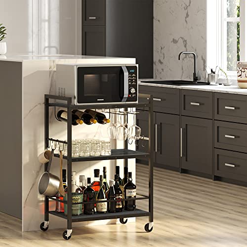 TUTOTAK-Bar-Cart-Serving-Cart-for-Home-Microwave-Cart-Drink-Cart-Mobile-Kitchen-Shelf-with-Wine-Rack-and-Glass-Holder-Rolling-Beverage-Cart-BC01BK030