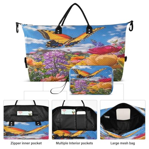 Flower Butterfly Blossom Cloud Travel Duffle Bag Gym Bag Weekender Bags with Toiletry Bag Travel Trip Tote Bag2