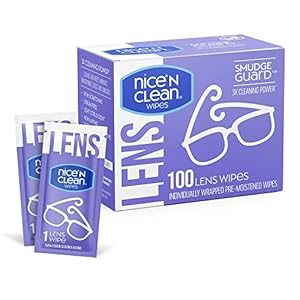 Nice ‘n Clean SmudgeGuard Lens Cleaning Wipes (100 Total Wipes) | Pre-Moistened Individually Wrapped Wipes | Non-Scratching & Non-Streaking | Safe for Eyeglasses, Goggles, & Camera Lens