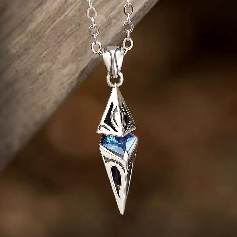 Unique Viking Necklace for Men 925 Sterling Silver Amulet Pendant Necklace Spiritual Protection Goth Jewelry Blue Zircon Triangular Prism Gemstone Totem Crystal Stone Healing Pendant Necklace - Image 6