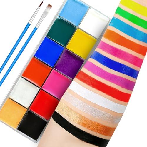 Face Paint 12 Color, Halloween Face Body Painting Set with Brushes, Safe & Non-Toxic, for Birthday Christmas Halloween Makeup Party (12 Color)