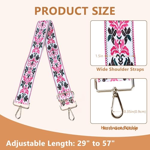 Image of Purse Strap, Adjustable Embroidery Flower 2 Inch Wide Purse Straps Replacement Crossbody for Women