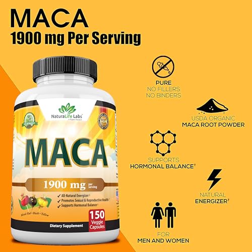 Organic Maca Root Black, Red, Yellow 1900 MG per Serving - 150 Vegan Capsules Peruvian Maca Root Gelatinized 100% Pure Non-GMO Supports Reproductive Health Natural Energizer - Image 4