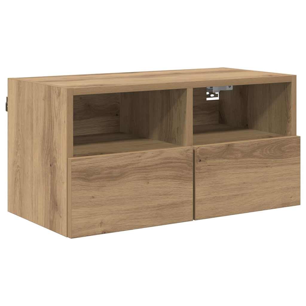 Regały ścienne pod telewizor, zestaw 2 sztuk, dąb Artisan, 60 x 30 x 30 cm, materiał drewnopochodny, pływający regał na media, zajmujący niewiele miejsca design, do salonu, sypialni
