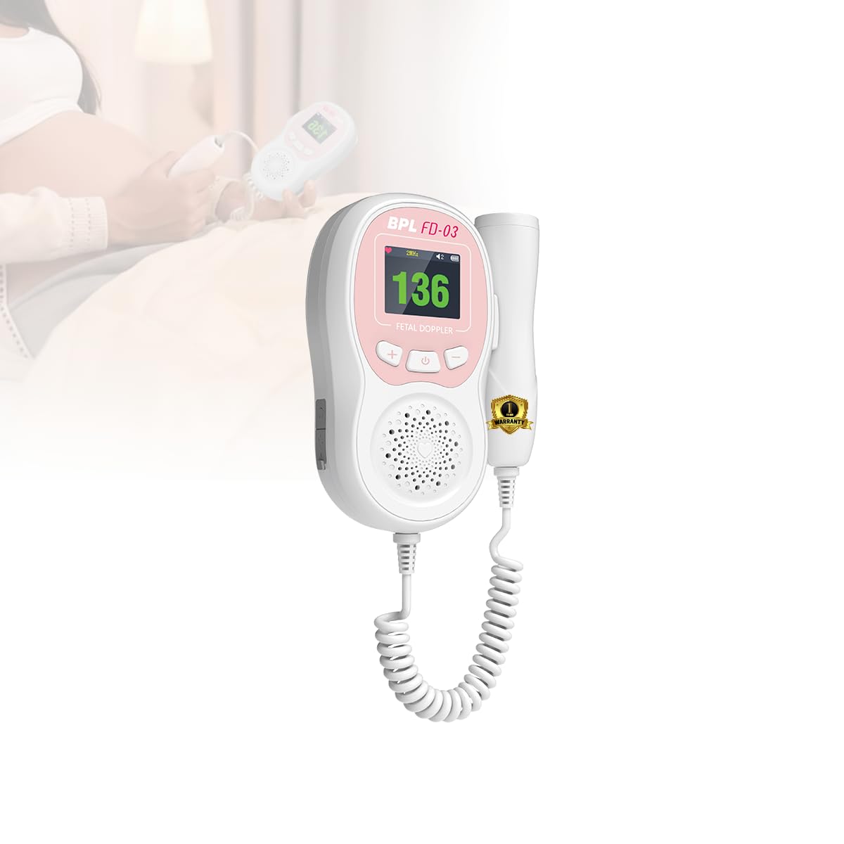 BPL Medical Technologies FD-03 Fetal Doppler Smart Noise Reduction & Heartbeat Detection Machine with in-Built Speaker for Home and Clinic Use - Pink & White-image-9