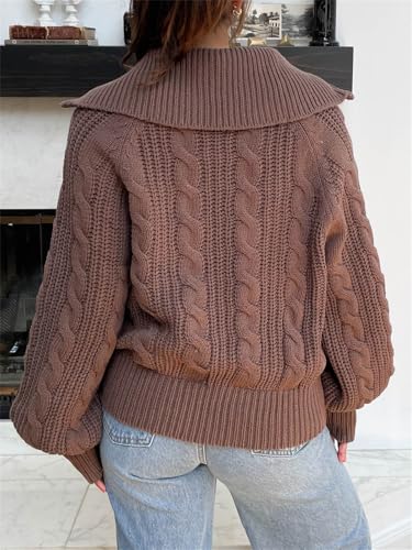 Women Cute Chunky Cable Knit Sweater Long Sleeve Quarter Zip Pullover Jumper Y2K Trendy Cozy Going Out Tops Knitwear4