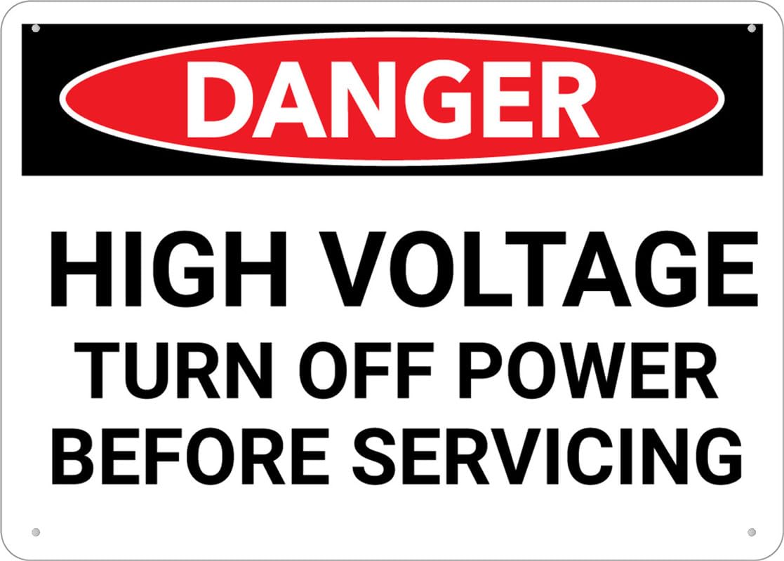 Danger High Voltage Turn Off Power Before Servicing Aluminum Metal Sign 8x12 inch Rust-Free UV Printed 4 Pre-Drilled Holes Durable Weatherproof For Business Use