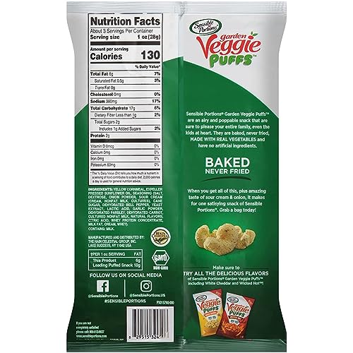 Sensible Portions Veggie Puffs Sour Cream & Onion 106g Snacking Snack Foods Adults Popcorn Alternative
Sensible Portions
