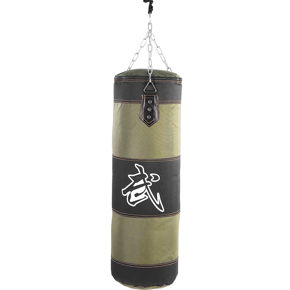 Sorandy Empty Training Boxing Sandbag, Oxford Cloth Material, Shock Absorbing Punching Bag, Kickboxing Sand Bag with Metal Chain, for Hand and Foot Development (Green), 80cm