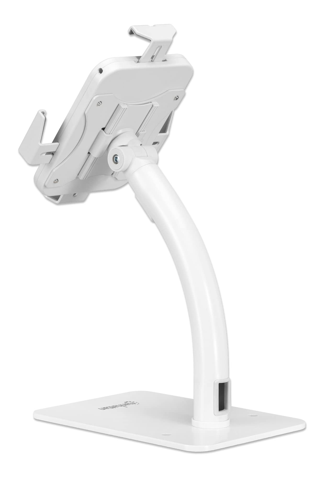 Manhattan Supporto da tavolo antifurto con supporto per tablet e iPad, per tablet da 7,9" a 11", girevole a 360°, inclinabile da 20° a -110°, autoportante, bianco, 406352