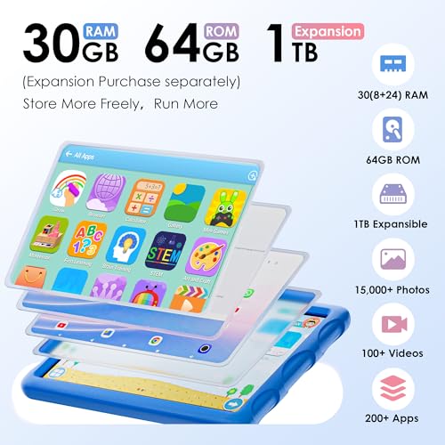 Image of 2026 Android 15 Tablet,10.1 inch Tablet with Drop-proof Case,30GB(8+22GB) RAM+64GBROM /1 TB Expand,800x1280HD,Split Screen,Face Unlock,Cast screen,Octa-core Processor,8MP+13MP,WiFi6,Bt5.0,8000mAh,Blue