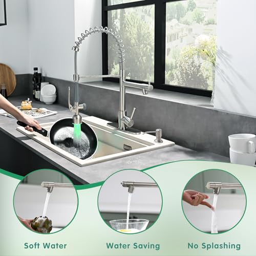 Image of Fapully Commercial Kitchen Faucets with Pull Down Sprayer Brushed Nickel