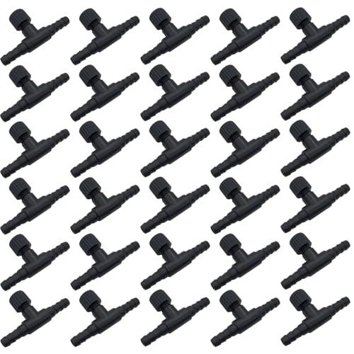 BesNPT 30 Pcs Aquarium Control Valves, 2-Way T Shaped Fish Tank Air Control Valve for 3/16