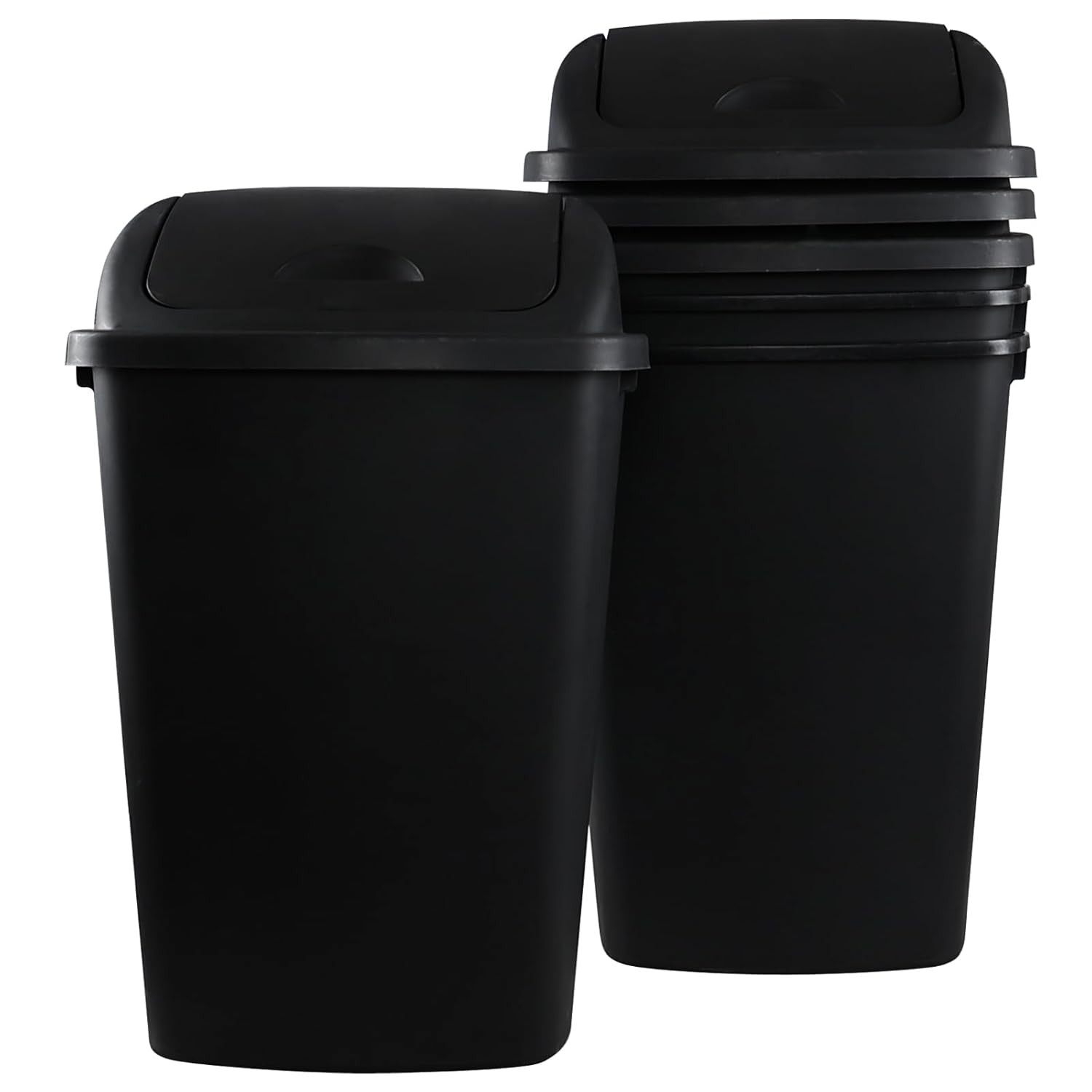 Teyyvn 10 Gallon Plastic Kitchen Trash Containers with Swing Lid, 4 Pack Swing Top Garbage Bin, Black