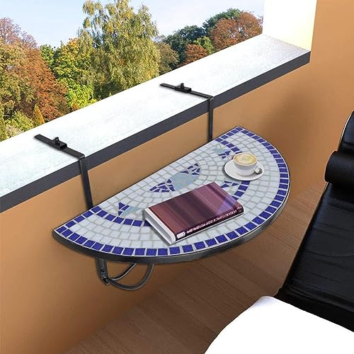 Table de balcon en fer forgé demi-circulaire et balustrade pliable mosaïque
