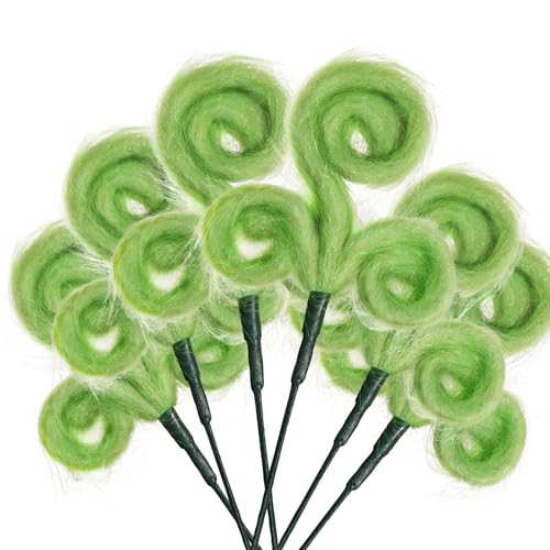 WangLaap 6 Pcs Green Christmas Tree Toppers 17inch Green Furry Stems, Furry Christmas Picks for Xmas Tree Decoration