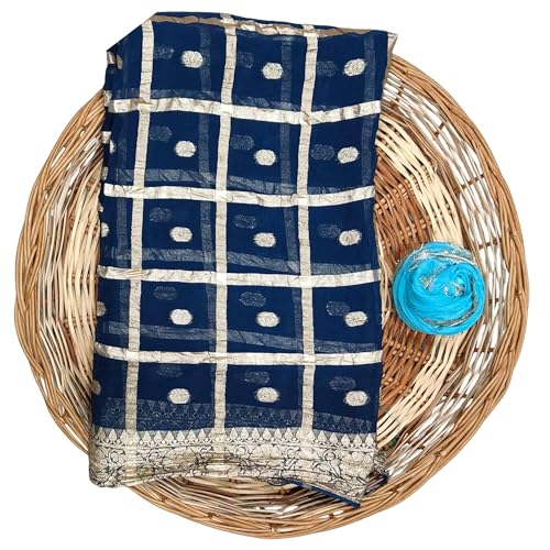 Image of Women's Pure Viscose Georgette Checks Zari Fabric Jaipuri Saree with Matching Blouse