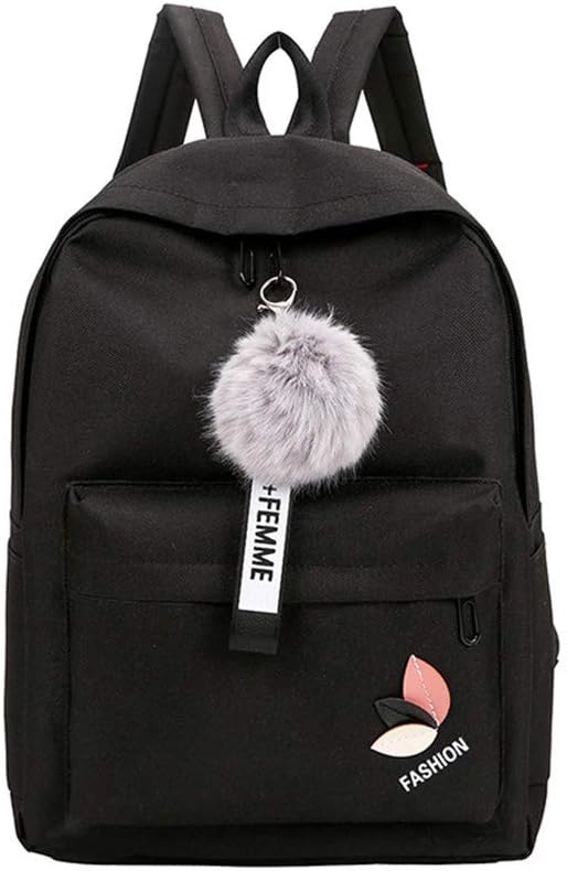 YIMOJI Lightweight Casual Canvas School Backpack for Primary High School Girls Teenagers (Black)