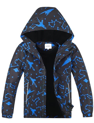Image of Boys Girls Rain Jackets Waterproof Hooded Fleece Raincoats Lightweight Windbreakers for Kids