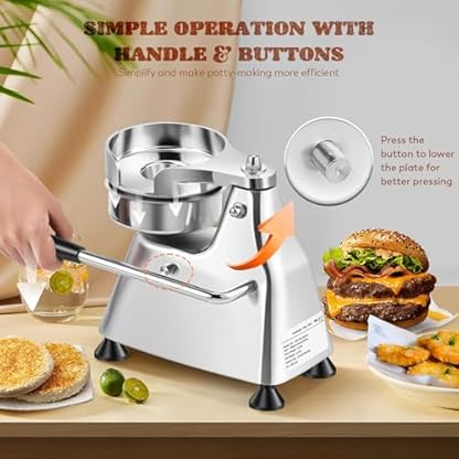 Moongiantgo Kommerzielle Burgerpresse, 3-in-1 Burger-Patty-Maker aus Edelstahl, Burger-Formmaschine mit 3 Abnehmbaren Größen (4/5/6 Zoll)&1500 Patty-Papieren für Küche/Außenstände/Hotels (10/13/15CM) – Bild 5