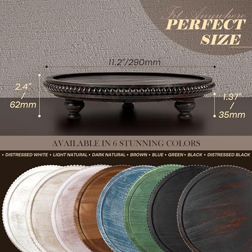 EOSAHR Round Wood Riser with Beads for Bathroom Decor, Distressed Black - Image 2