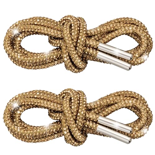 LYXMYGS 2PCS Rhinestone Shoe Laces, Round Glitter Shoe Lace for Sneaker,Crystal Bling Diamond Rope Shoe Strings,Crystal blings Shiny Round Shoes Lace for Sweatpants Shorts Hoodies,Mysterious Gold