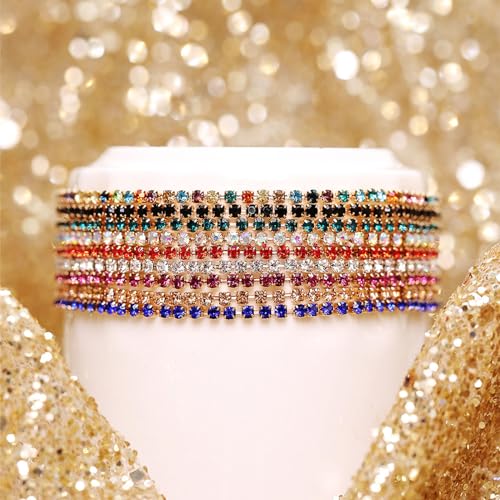 Caiyao 10Pcs 14K Gold Plated Dainty Sparkling Colorful Cubic Zircon Crystal Beaded Stackable Stretch Rhinestone Adjustable Tennis Chain Bracelets Birthday Jewelry For Women-6 thumb #1