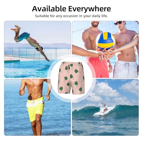 Men's Cactus Pink Print Quick-Dry Mesh Swim Trunks Stretch Lining Beach Shorts Surfing Summer Vacations 6